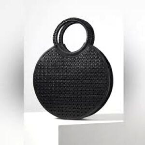 Anthropologie Black Woven Circle Bag Handbag Purse